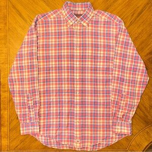Vineyard Vines Shirt Men's Medium Murray Pink Blue Plaid Button Down Cotton